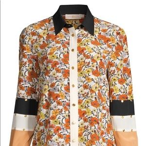 NWT Auth Tory Burch 100% silk patch blouse